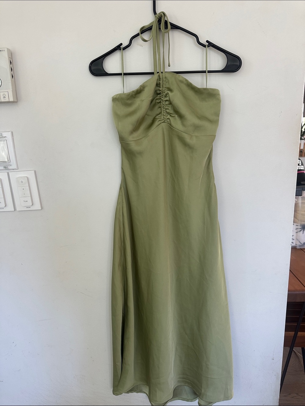 LE LIS Green Satin Midi Dress